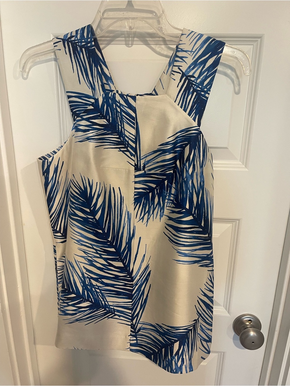 Tory Burch Cream Shell Top with Blue Palm Print